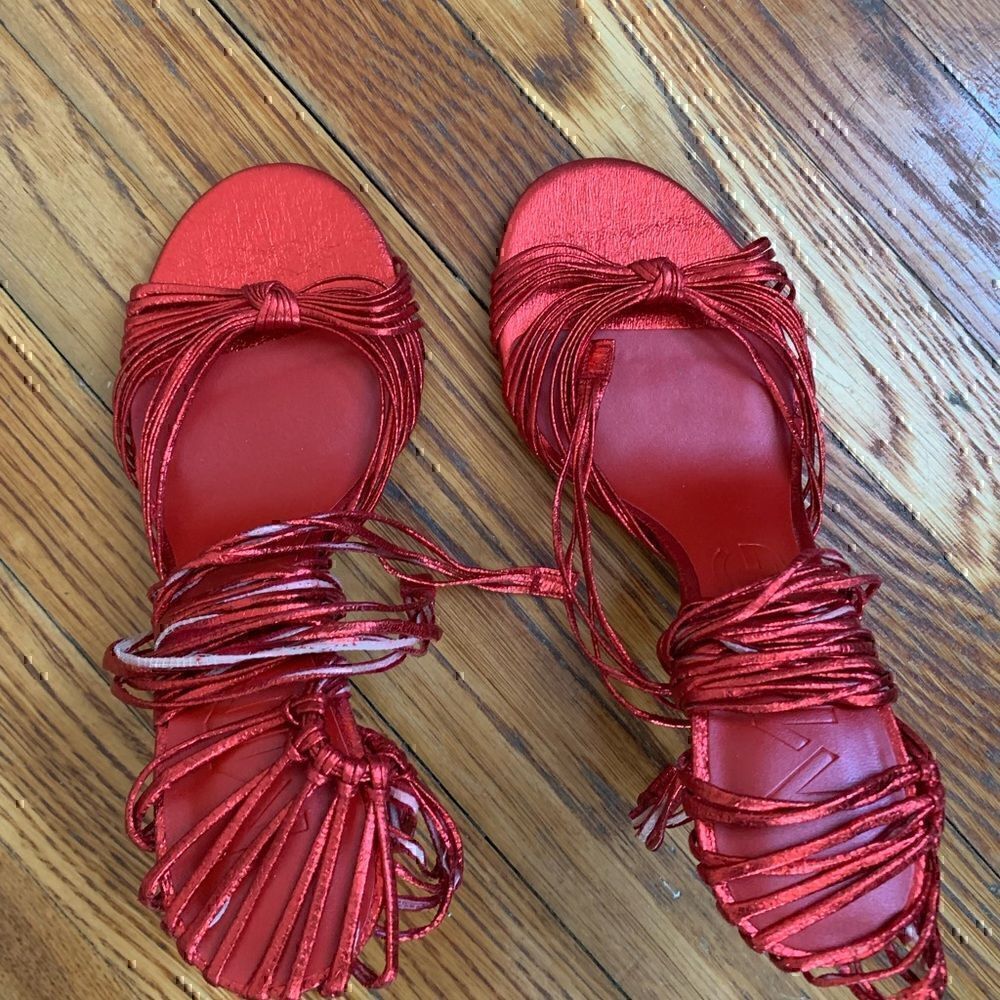 MANGO - Metallic Red Strappy Heeled Sandals - Picture 8 of 11
